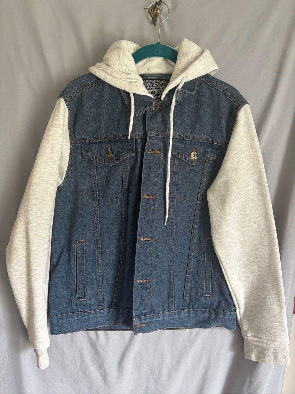 Denim Jacket with Heather Gray Hooded Sleeves - Men